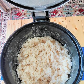 ガス釜で炊く胚芽米と押し麦ご飯